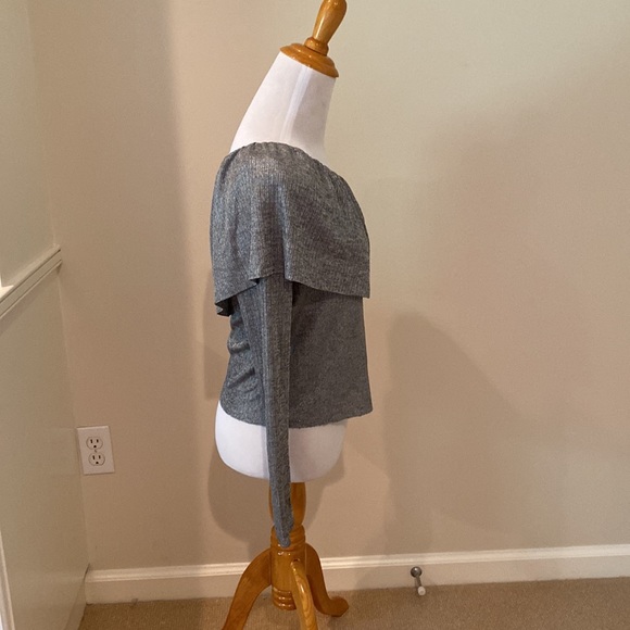 Zara Trafaluc Silver Shimmer One Shoulder Long Sleeve Top Size XS - Picture 4 of 6